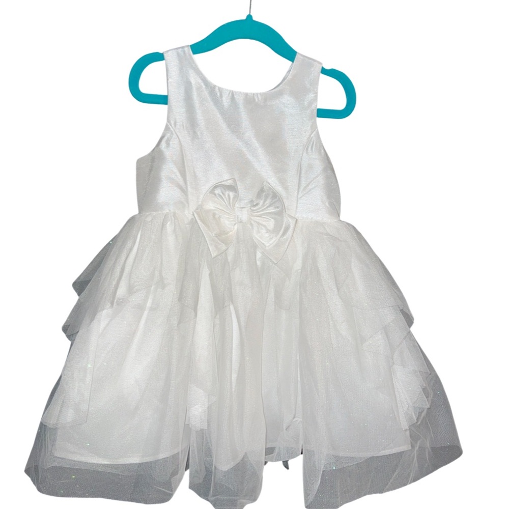 Like New Layered White Tulle & Satin Glitter Formal 3T Dress Formal Flower Girl